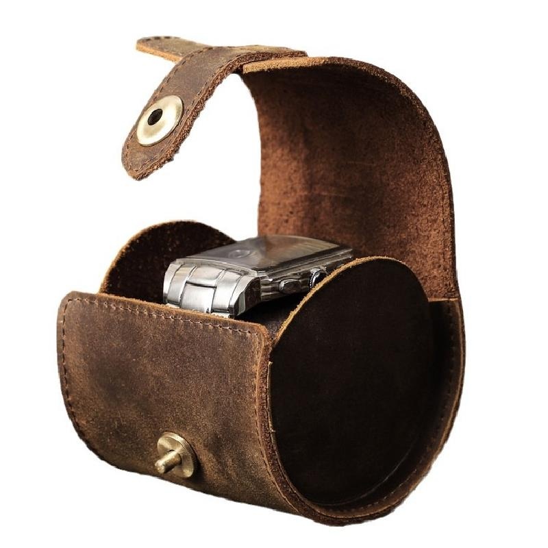Men’s Classic Vintage Portable Cowhide Watch Storage Bag 47707174K Coffe