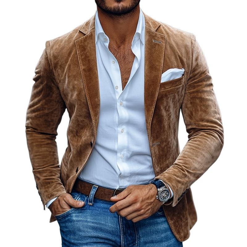 24-hour shipping outMen’s Fashion Solid Suede Notch Lapel Two Buttons Casual Blazer 01543684Z Light Brown