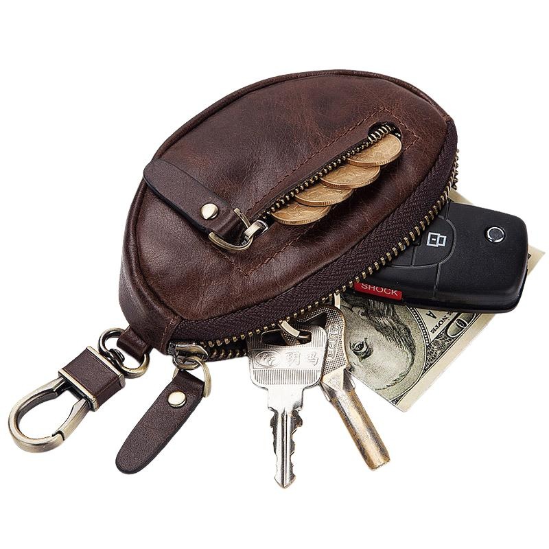 Men’s Classic Cowhide Car Key Zipper Wallet  08486347K Coffe