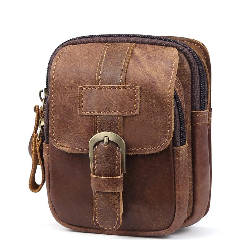 Men’s Outdoor Leather Zipper Wear-resistant Waist Bag 85701469K Brown