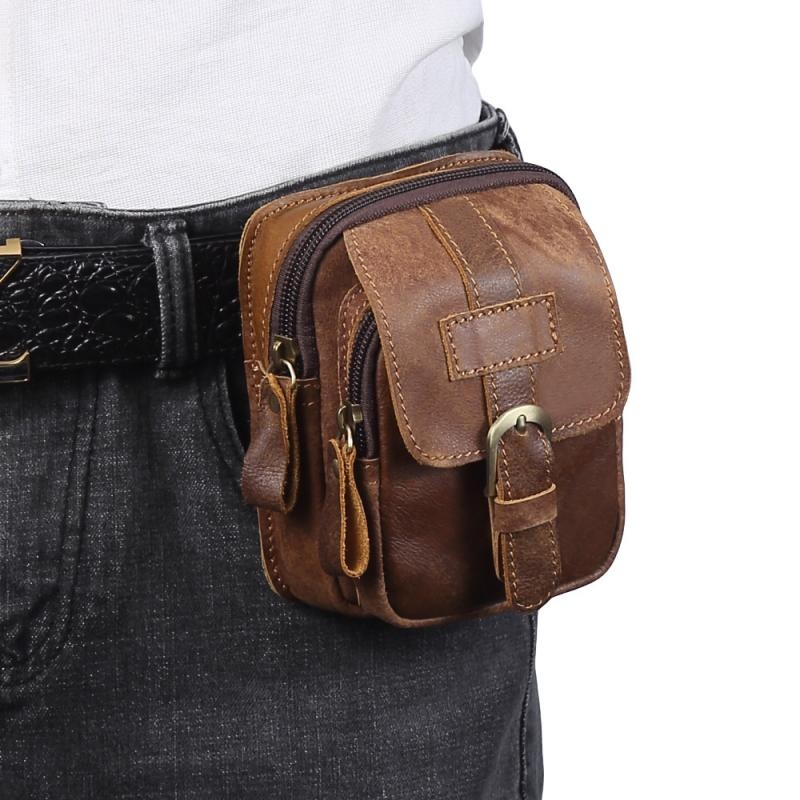 Men’s Outdoor Leather Zipper Wear-resistant Waist Bag 85701469K Brown