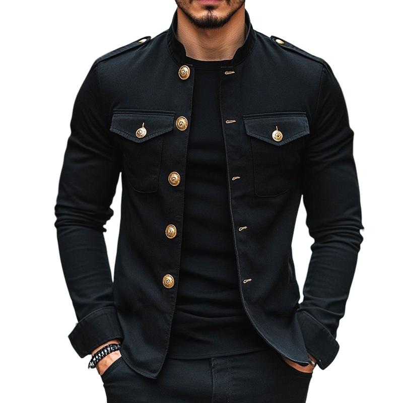 24-hour shipping outMen’s Vintage Casual Solid Stand Collar Button Jacket 85705875TO Black