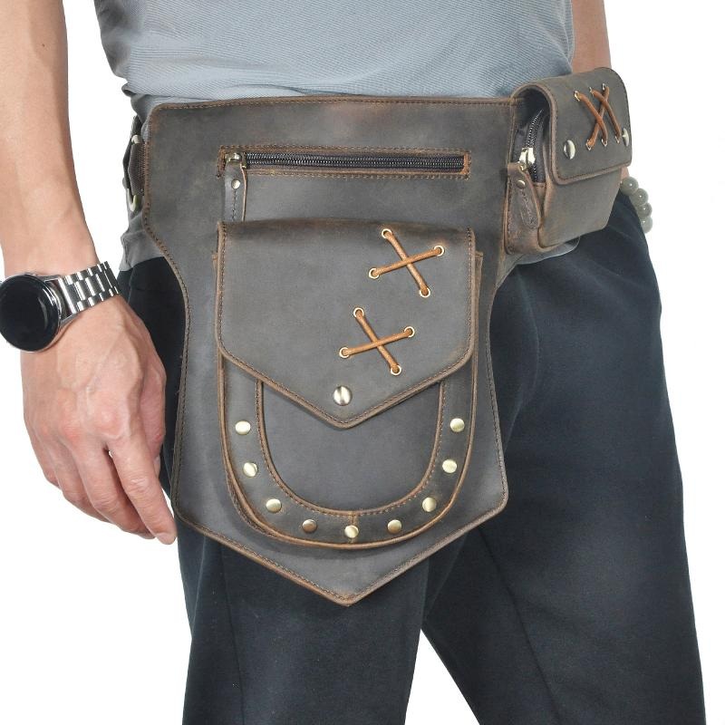 Men’s Classic Retro Personality Outdoor  Leather  Waist Bag 60235114K Coffe