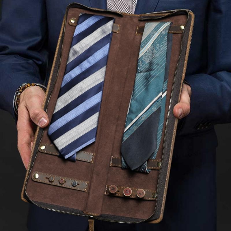 Men’s Classic Vintage Portable Tie Storage Bag 23388439K Coffe