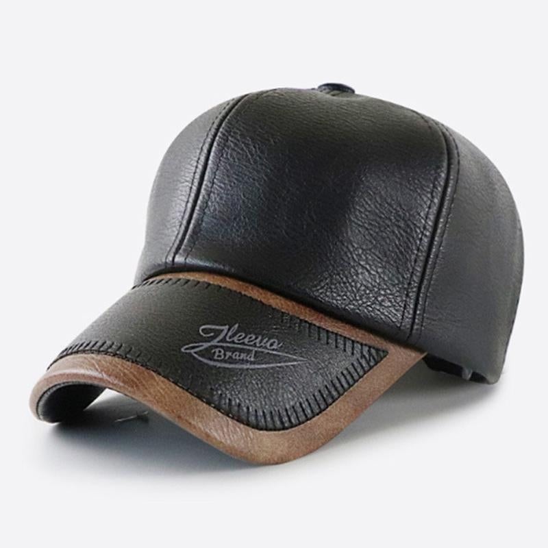 Men’s Vintage Plush Warm Leather Baseball Cap 11017010U Black