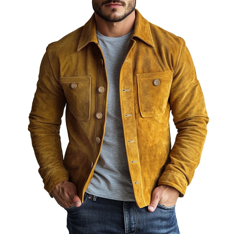 Men’s Vintage Suede Chest Pocket Single Breasted Jacket 16710986Y Yellow
