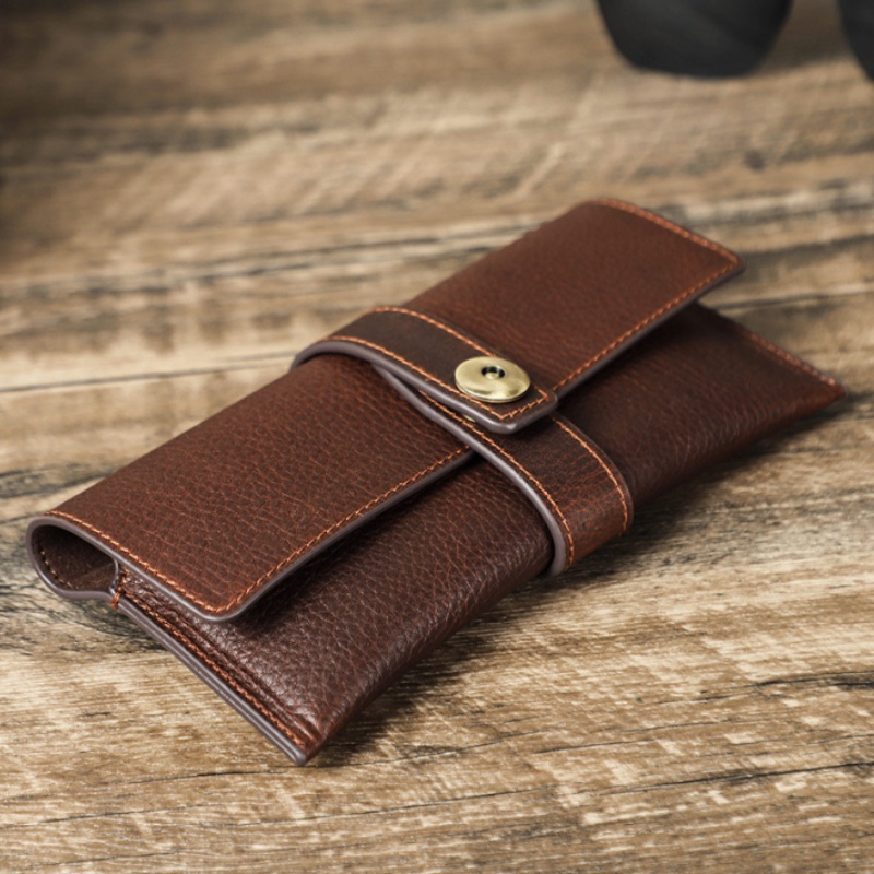 Men’s Portable Handmade Top Layer Cowhide Magnetic Buckle Glasses Storage Bag 75623401K Coffe