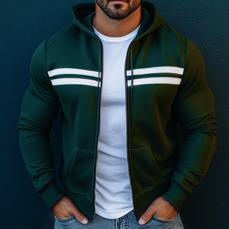 Men’s Retro Casual Colorblock Sports Hooded Jacket 35309110TO Green