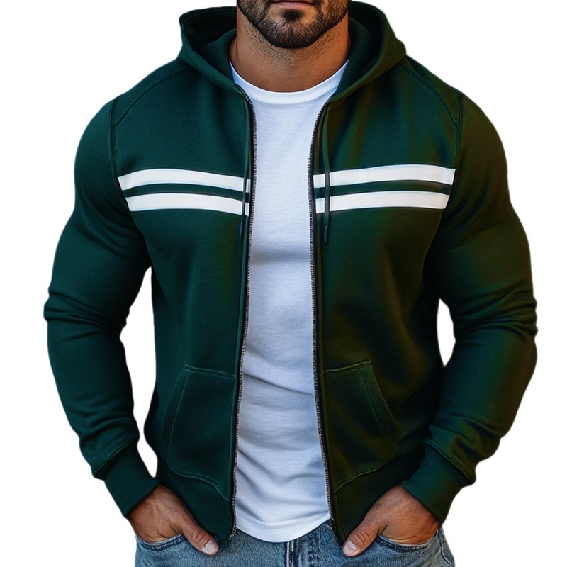 Men’s Retro Casual Colorblock Sports Hooded Jacket 35309110TO Green