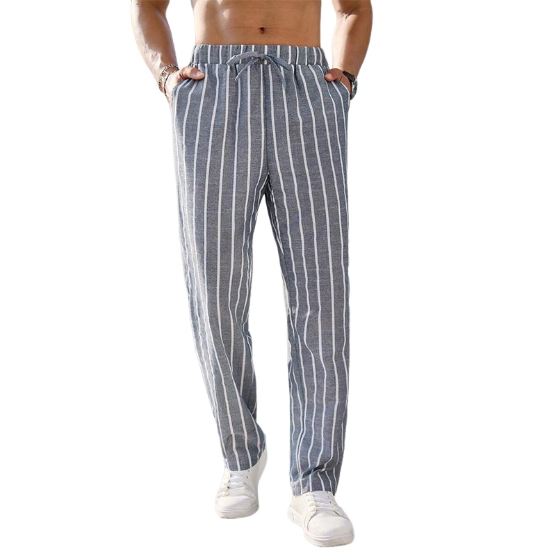 24-hour shipping outMen’s Casual Cotton and Linen Striped Elastic Beach Pants MTA0386D6X Gray