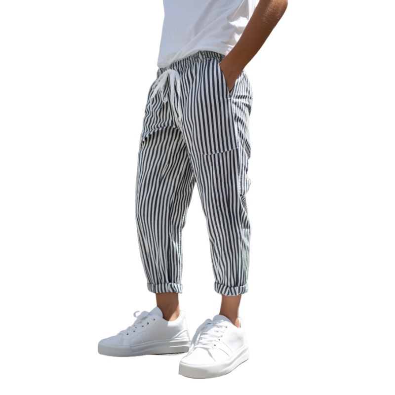 24-hour shipping outMen’s Casual Cotton Blend Striped Elastic Waist Tapered Pants MTA1006D9M Dark Gray