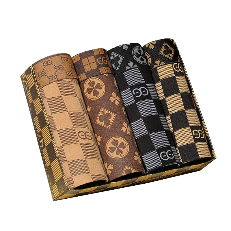 Men’s Underwear 4 Pcs Retro Geometric Letters Print Breathable Boxer Briefs Set 57589817Z Black