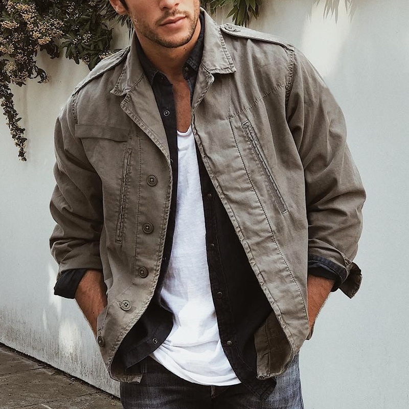 Men’s Classic Retro Grey Distressed Cotton Button Jacket MTA0361K7U Grey