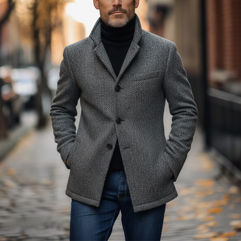 Men’s Winter Retro Herringbone Faux Wool Jacket MTA0443K2P Grey