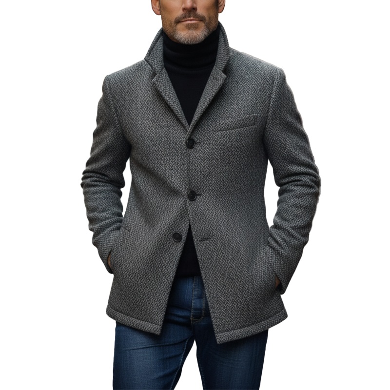 Men’s Winter Retro Herringbone Faux Wool Jacket MTA0443K2P Grey