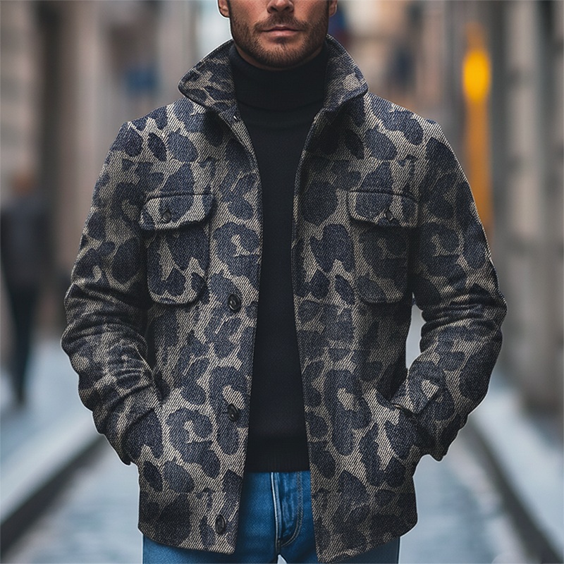 Men’s Winter Retro Twill Faux Denim Stand Collar Jacket MTA0404K8P Blue