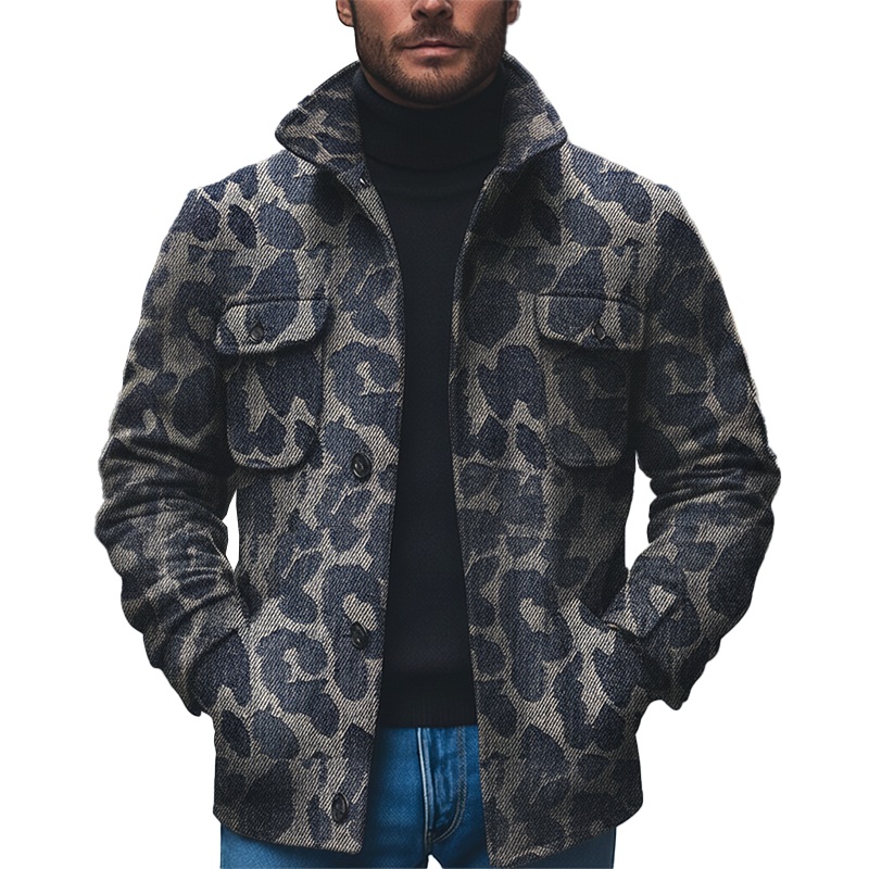 Men’s Winter Retro Twill Faux Denim Stand Collar Jacket MTA0404K8P Blue