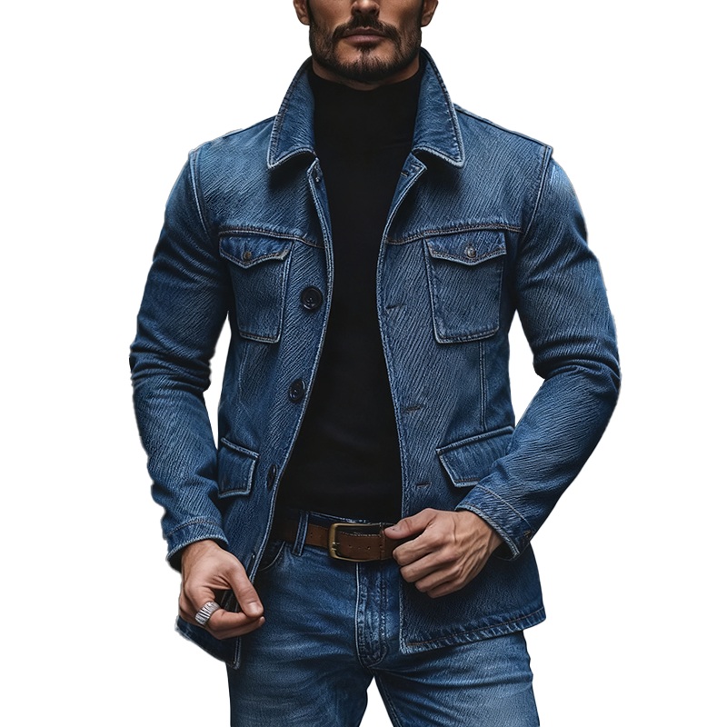 Men’s Winter Retro Washed Textured Denim Jacket MTA0464K2P Blue