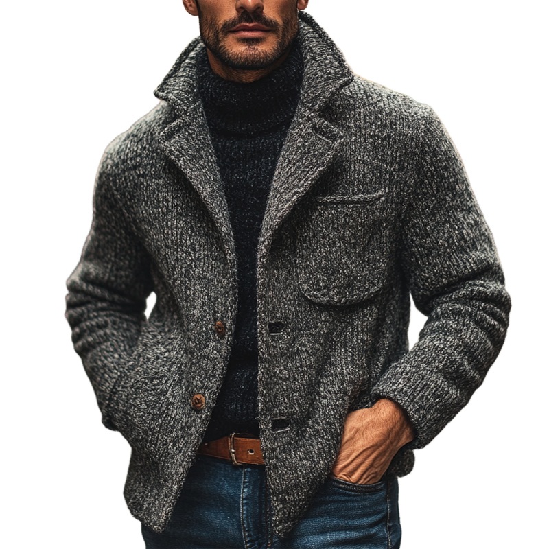 Men’s Blended Multicolor Knit Collar Short Cardigan MTA0512K2X Grey