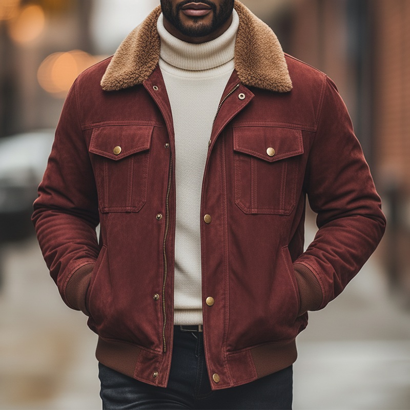 Men’s Winter Retro Faux Suede Collar Jacket MTA0542K1P Red