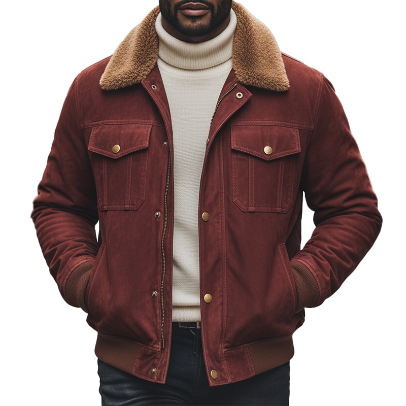 Men’s Winter Retro Faux Suede Collar Jacket MTA0542K1P Red