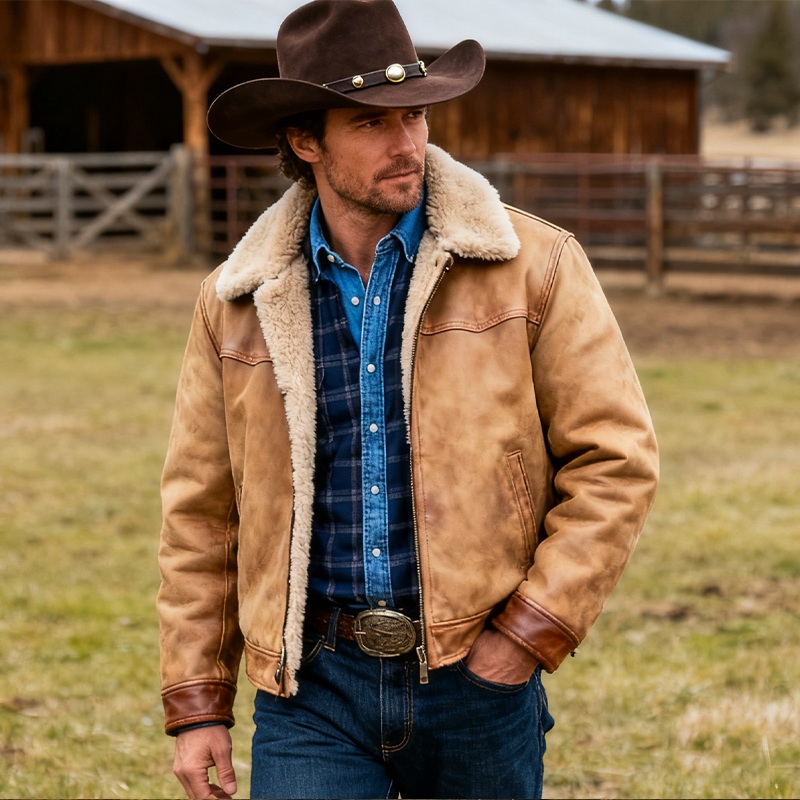 Men’s Winter Retro Faux Suede Fleece Lined Jacket MTA0571K1P Camel