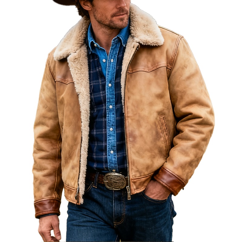 Men’s Winter Retro Faux Suede Fleece Lined Jacket MTA0571K1P Camel