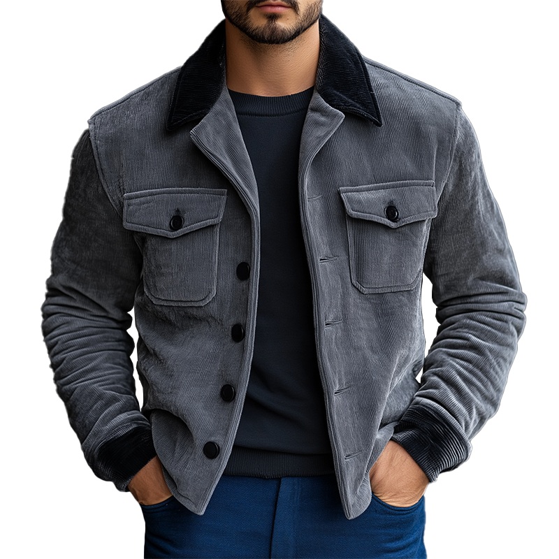 Men’s Winter Retro Glossy Corduroy Classic Jacket MTA0553K9P Grey
