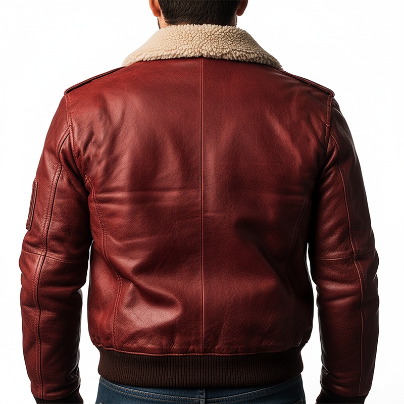 Men’s Winter Retro PU Faux Fur Collar Zipper Jacket MTA0524K5P Red