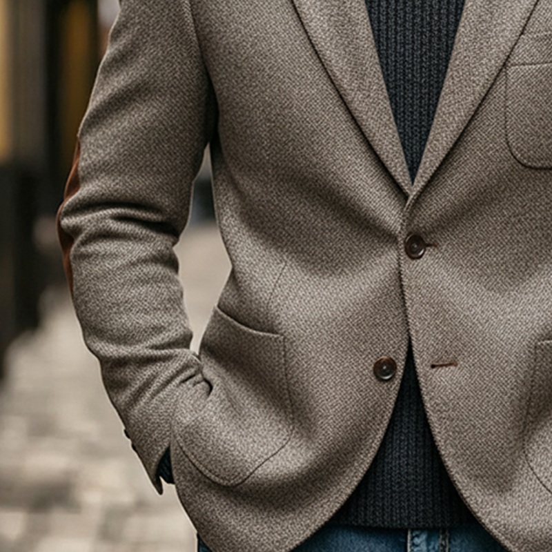 Men’s Blended Fabric Patchwork Elbow-style Faux Suede Lapel Blazer MTA0637K4X Light Gray