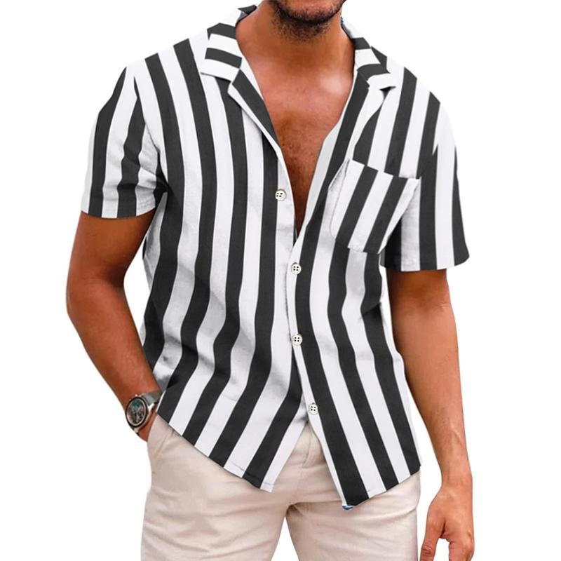 Men’s Striped Short Sleeve Shirt 98185822Z Black