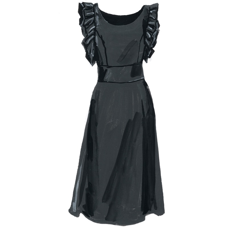 Flutter Sleeve Silk Dress Black