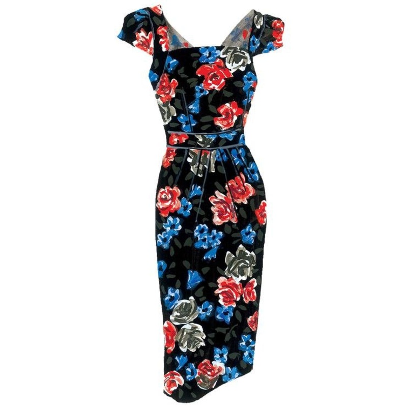 Retro Floral Dress Black Floral