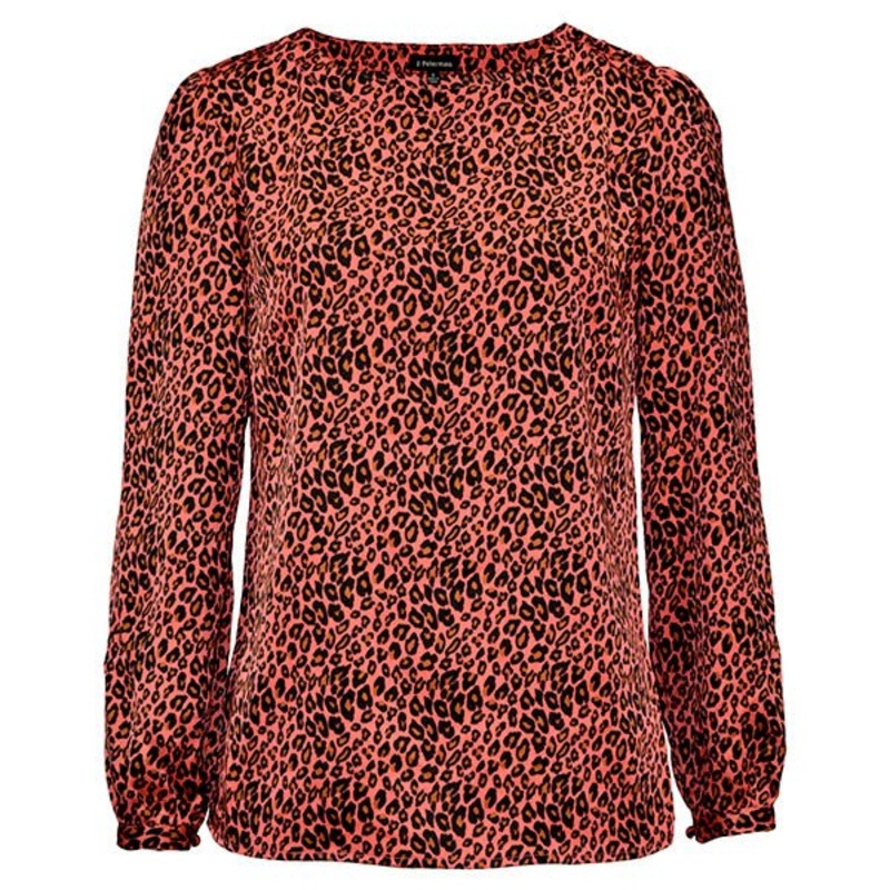 3-Button Blouse Coral Print