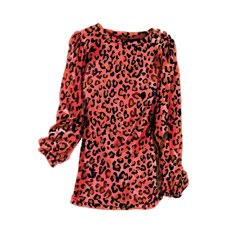 3-Button Blouse Coral Print