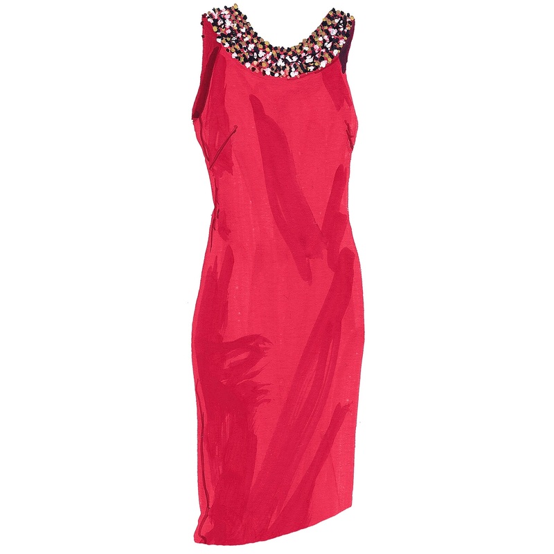 Beaded-Neck Derby Dress Hot Pink
