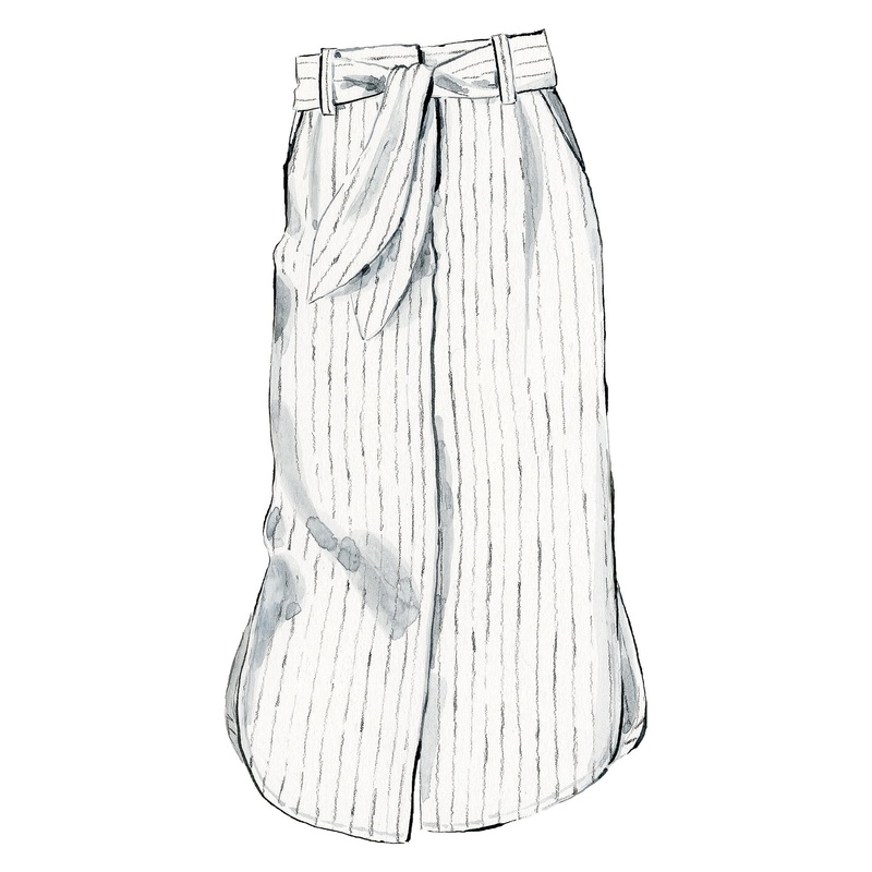 Linen Button Front Skirt Cream Black Stripe