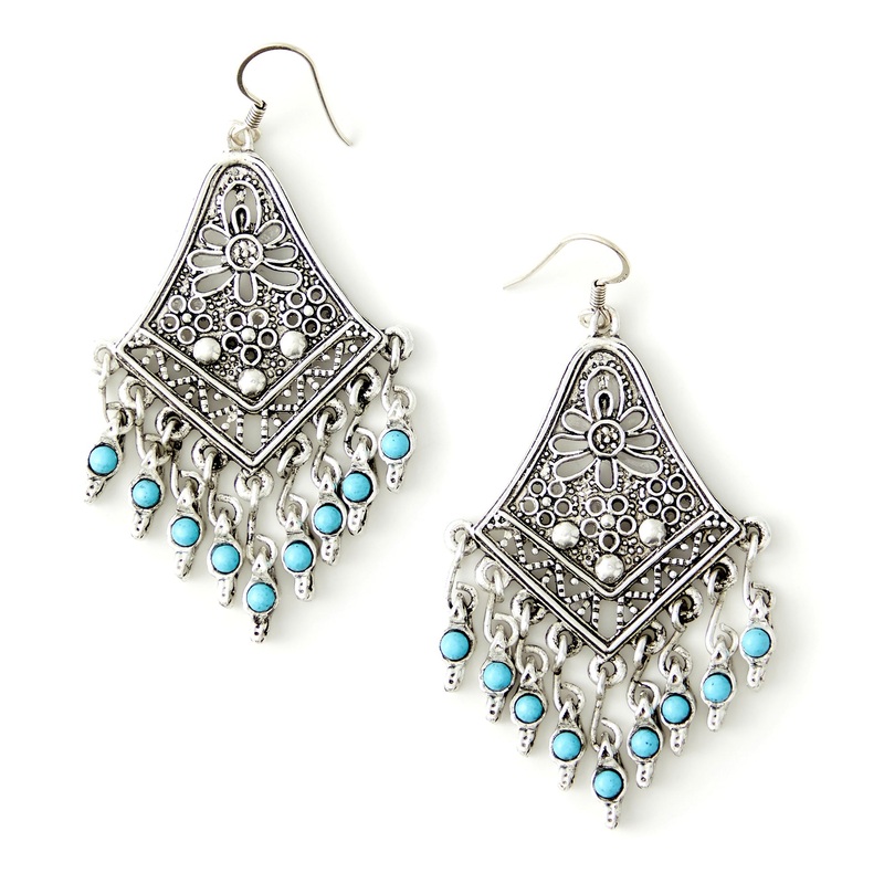 Turquoise Beaded Earrings Silver Turquoise
