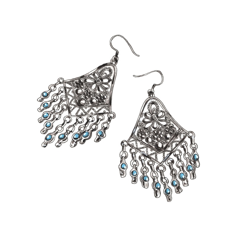 Turquoise Beaded Earrings Silver Turquoise