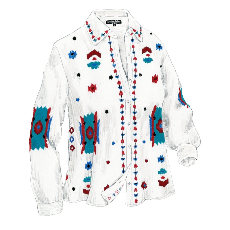 Embroidered Southwestern Shirt White