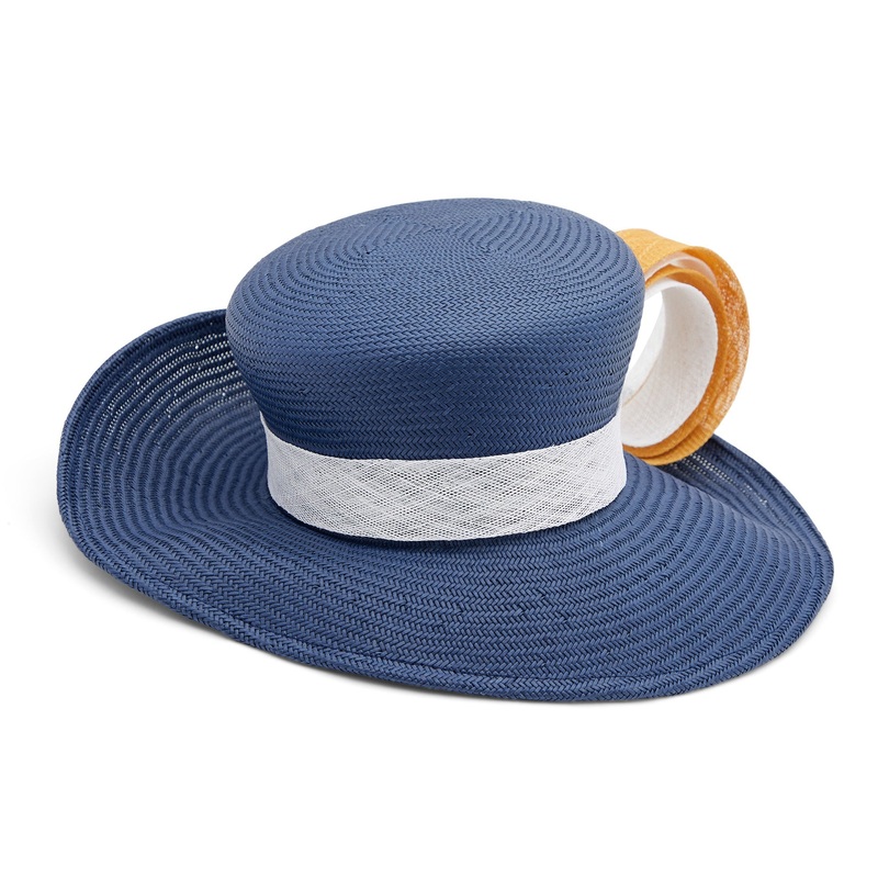 Swirls Hat Navy Gold White
