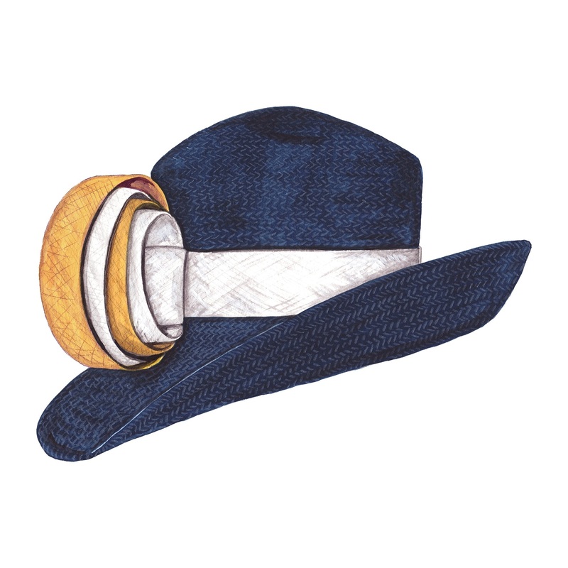 Swirls Hat Navy Gold White