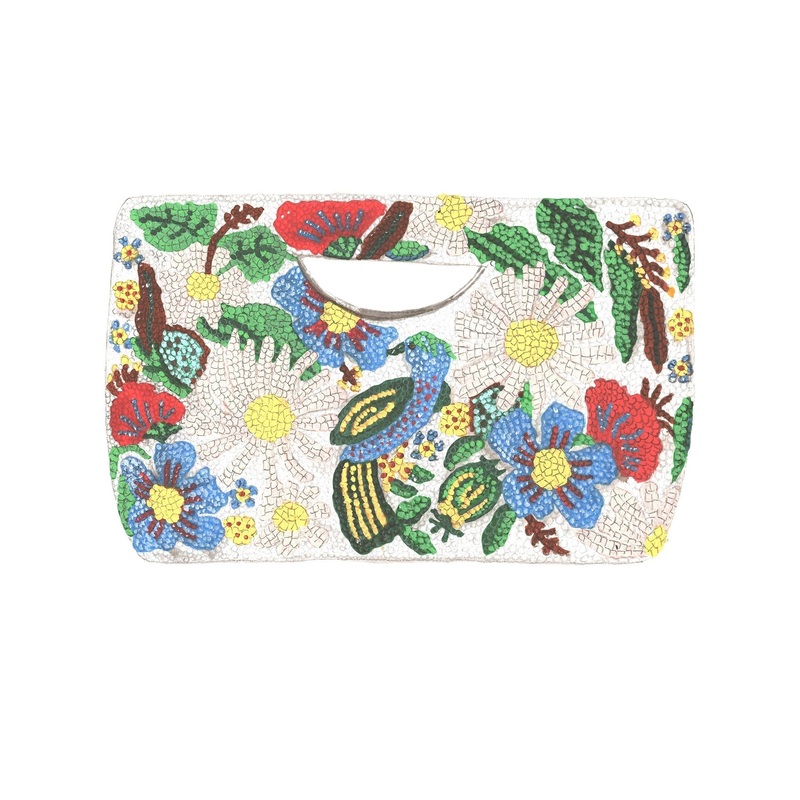 Tropical Beaded Clutch White Multi