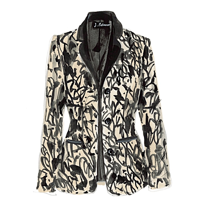 Abstract Blazer Cream Black Print