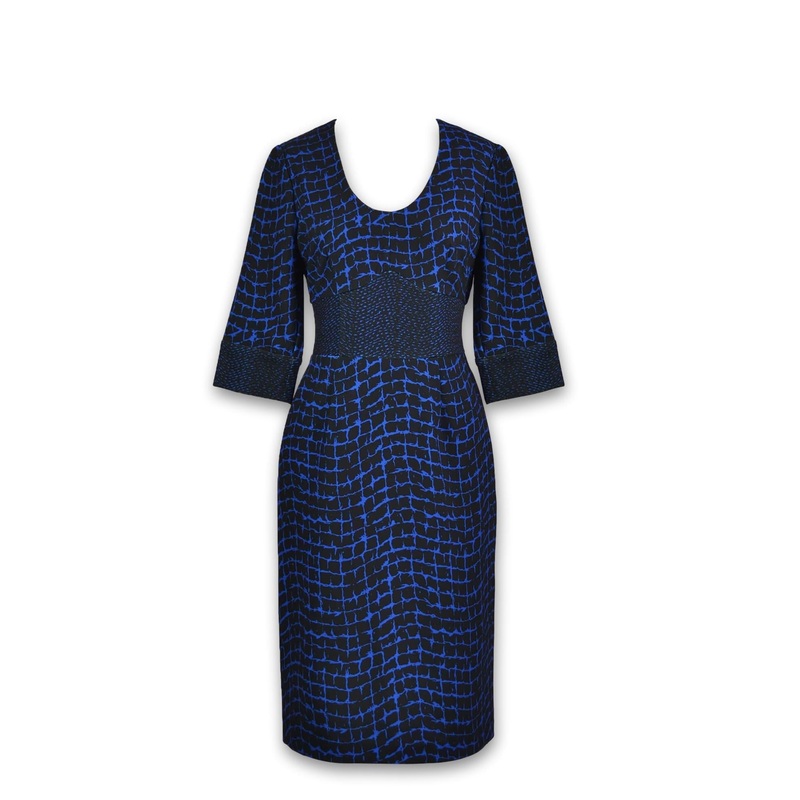 Chain Print Dress with Pockets Blue