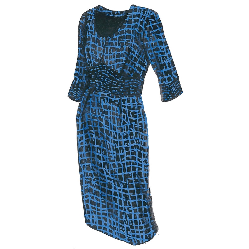 Chain Print Dress with Pockets Blue
