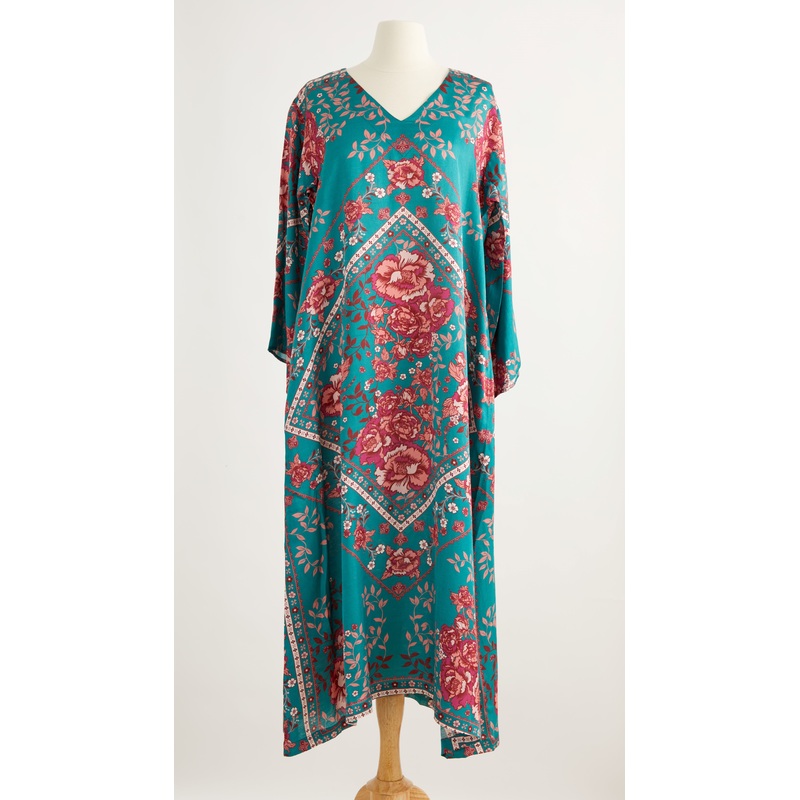 The Proposal Scarf Print Caftan Teal Pink
