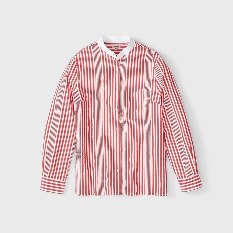 Band Collar Shirt Blue White