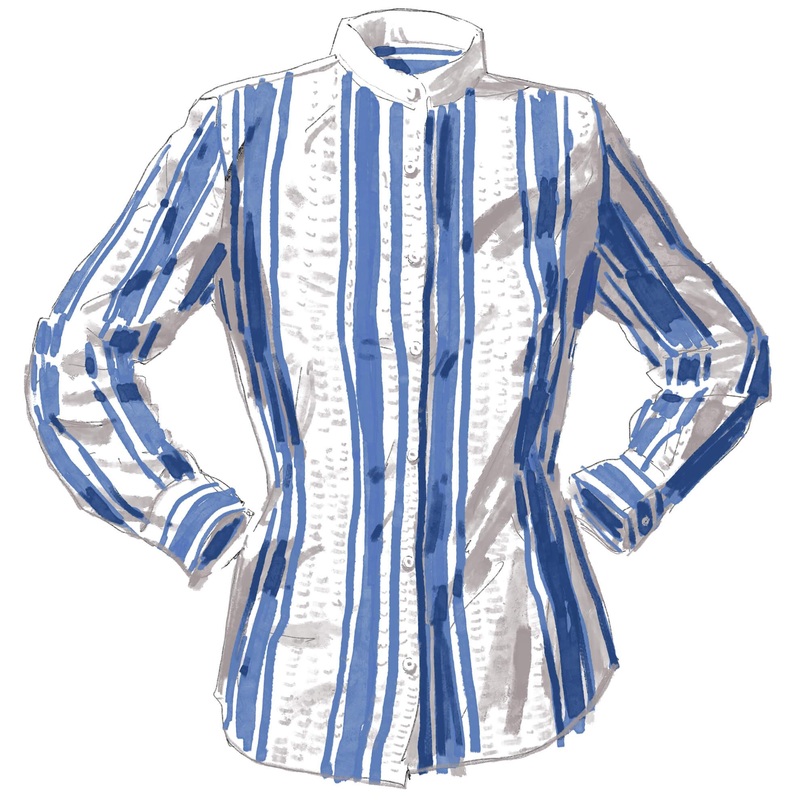 Band Collar Shirt Blue White