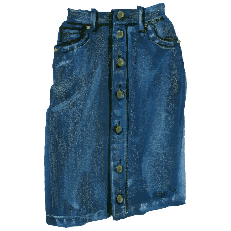 Button Front Denim Skirt Washed Navy